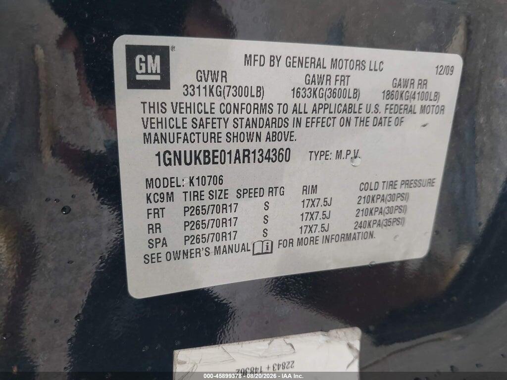 1GNUKBE01AR134360 2010 CHEVROLET TAHOE photo no. 9