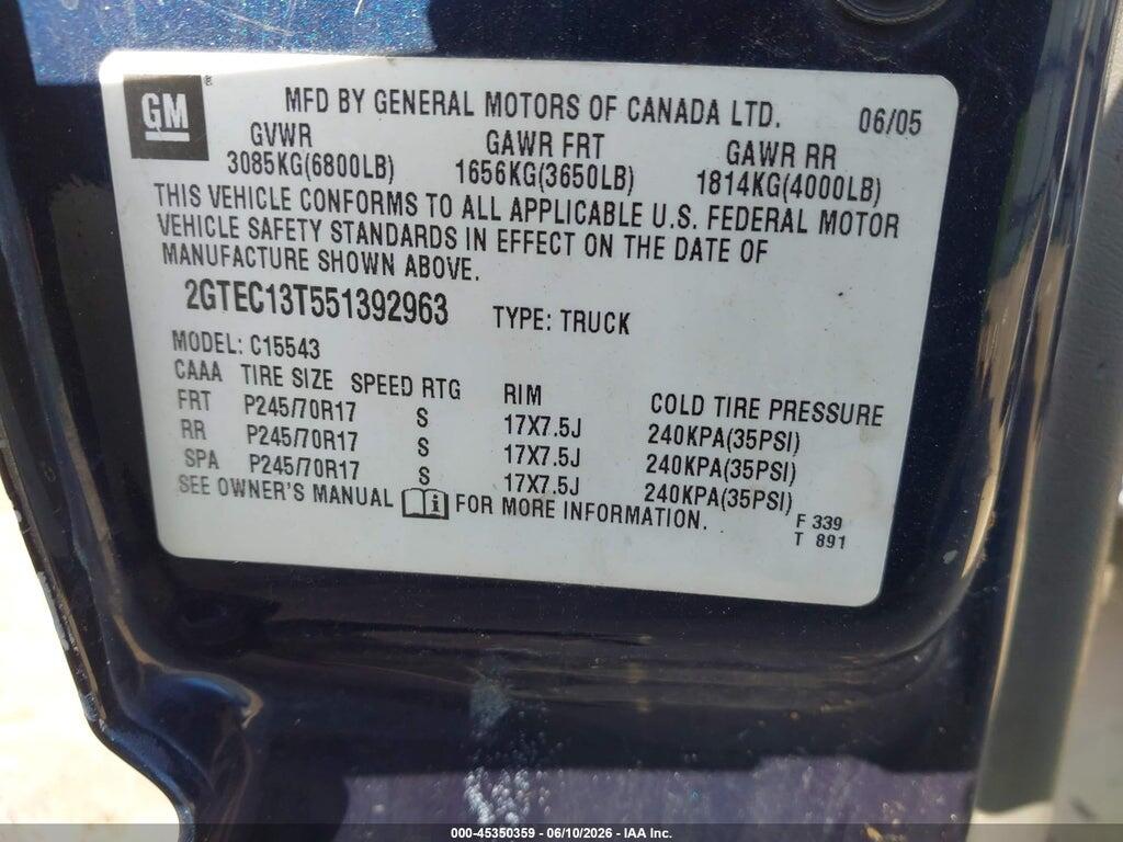 2GTEC13T551392963 2005 GMC SIERRA 1500 photo no. 9