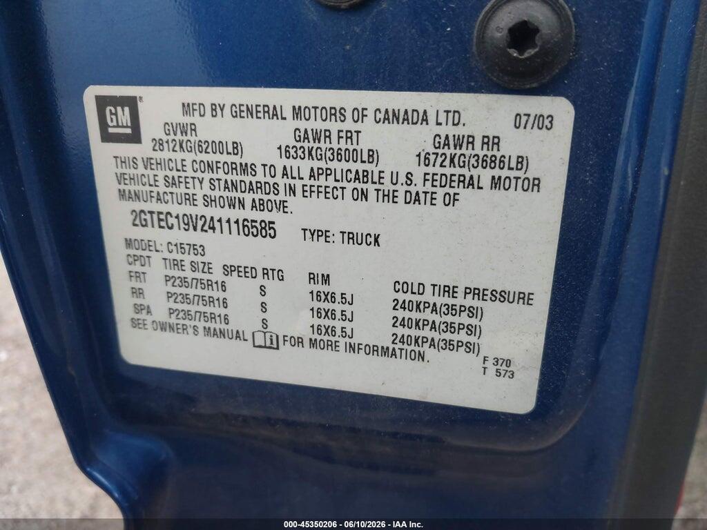 2GTEC19V241116585 2004 GMC SIERRA 1500 photo no. 9