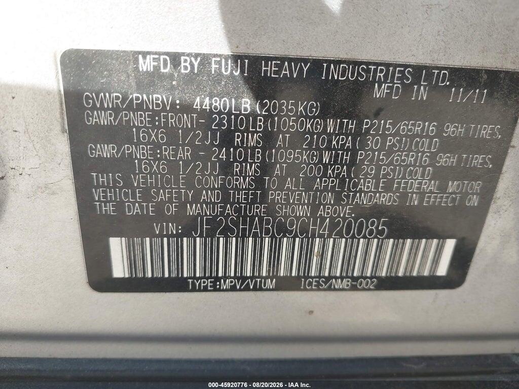 JF2SHABC9CH420085 2012 SUBARU FORESTER photo no. 9