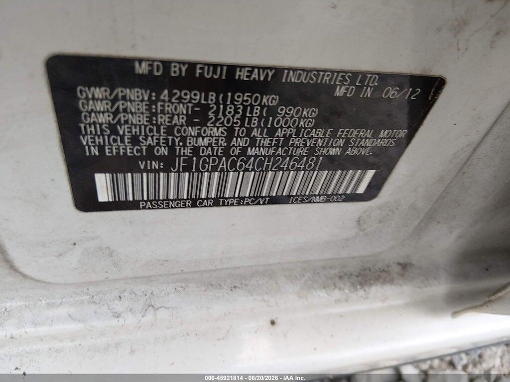 JF1GPAC64CH246481 2012 SUBARU IMPREZA photo no. 9
