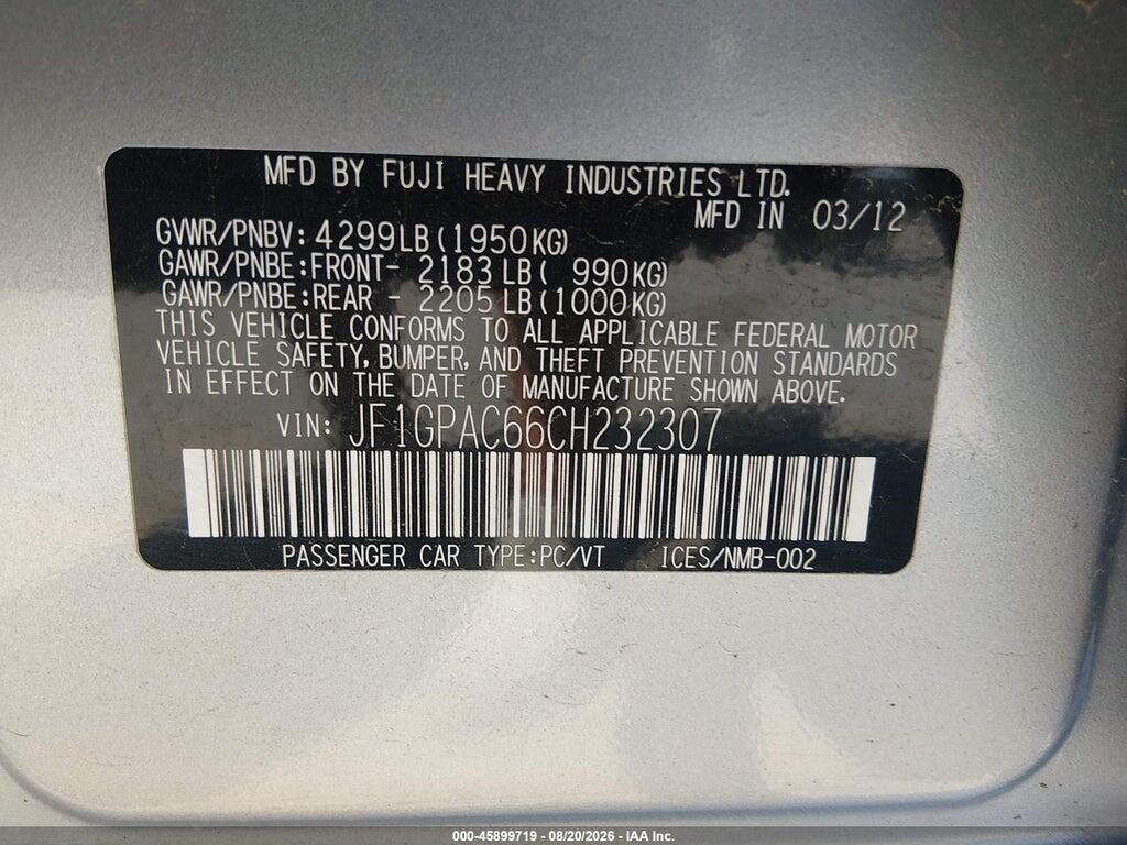 JF1GPAC66CH232307 2012 SUBARU IMPREZA photo no. 9