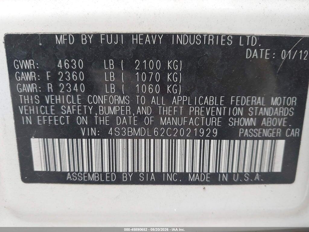 4S3BMDL62C2021929 2012 SUBARU LEGACY photo no. 9