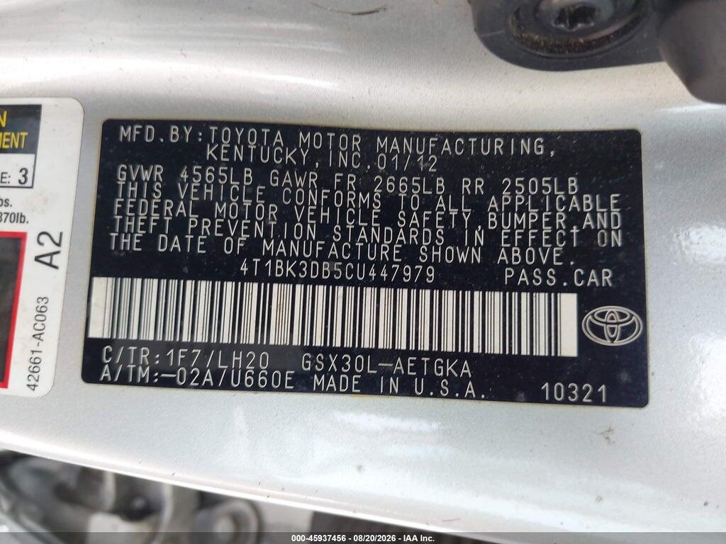 4T1BK3DB5CU447979 2012 TOYOTA AVALON photo no. 9