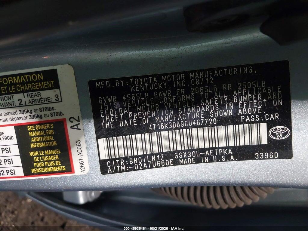 4T1BK3DB9CU467720 2012 TOYOTA AVALON photo no. 9