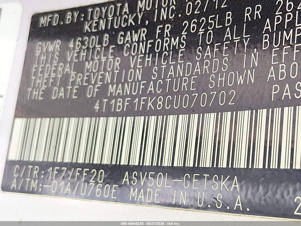 4T1BF1FK8CU070702 2012 TOYOTA CAMRY photo no. 9