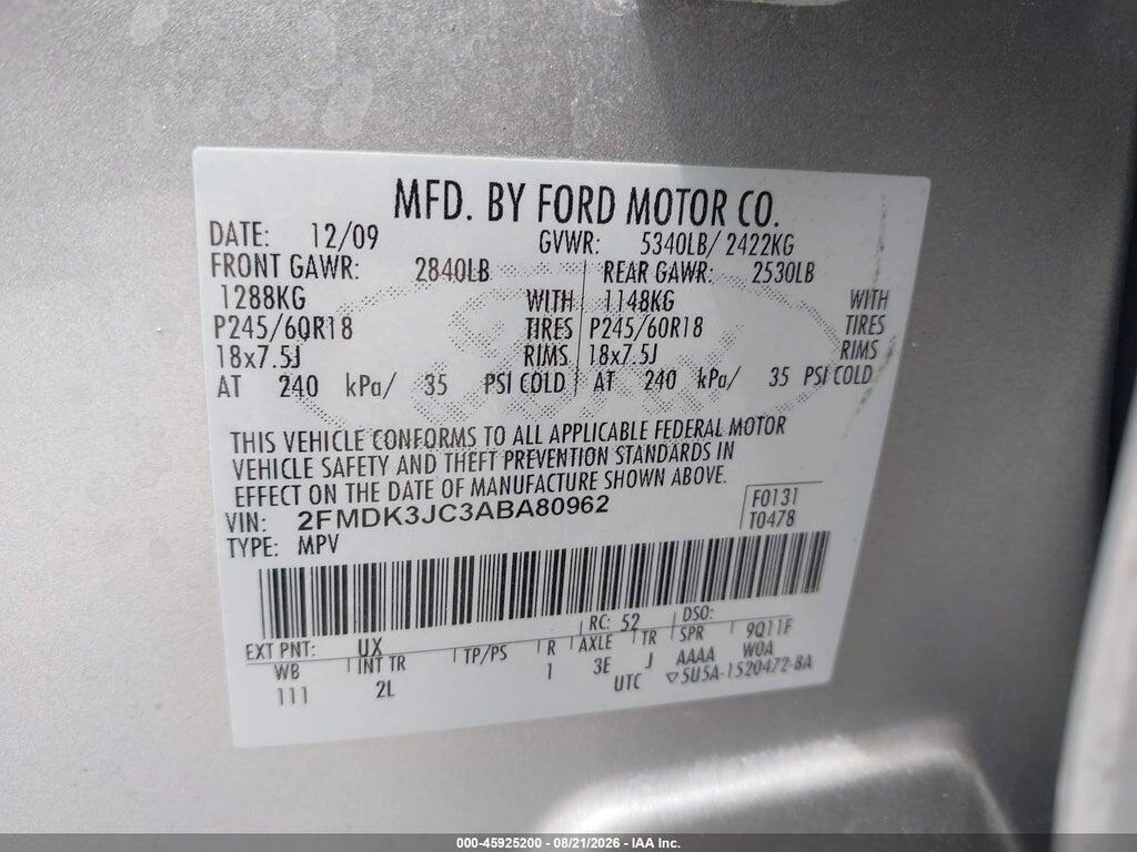 2FMDK3JC3ABA80962 2010 FORD EDGE photo no. 9