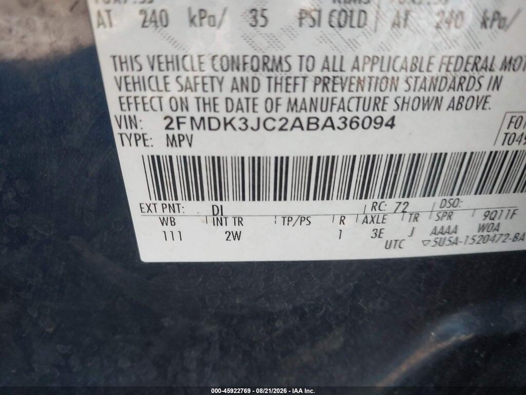 2FMDK3JC2ABA36094 2010 FORD EDGE photo no. 9