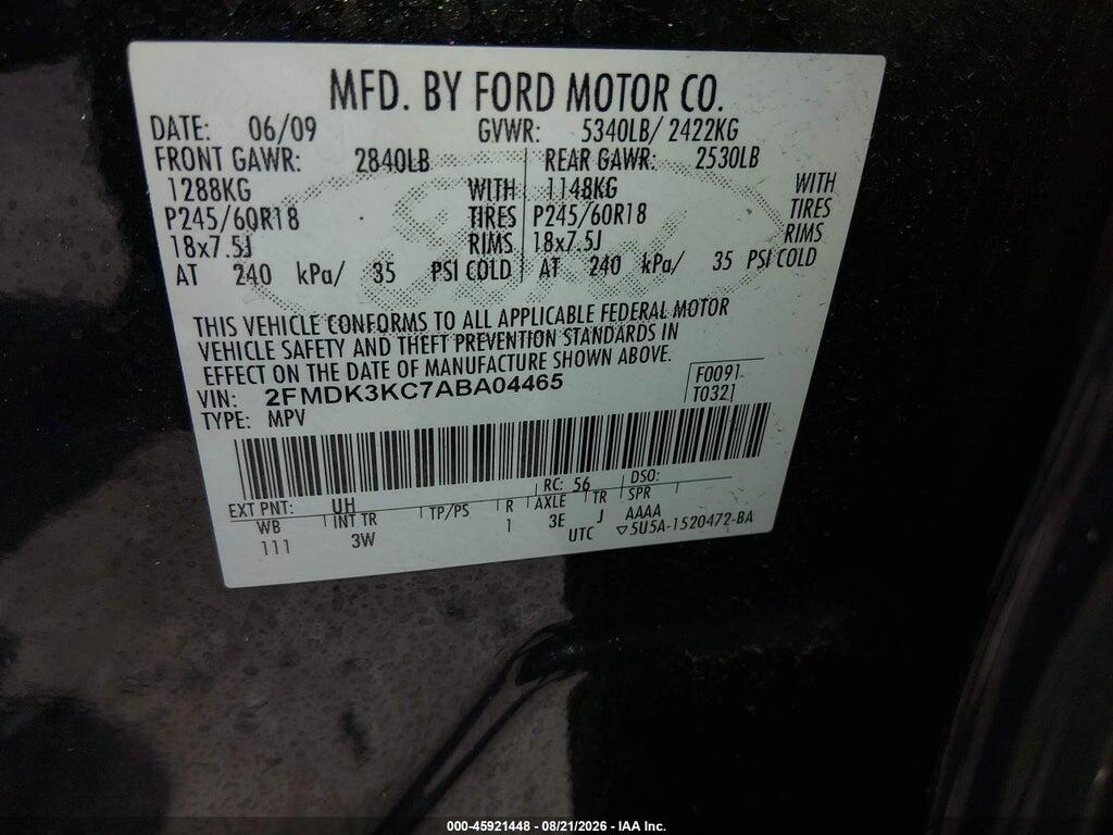 2FMDK3KC7ABA04465 2010 FORD EDGE photo no. 9
