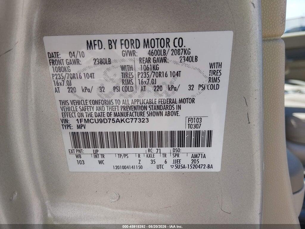 1FMCU9D75AKC77323 2010 FORD ESCAPE photo no. 9
