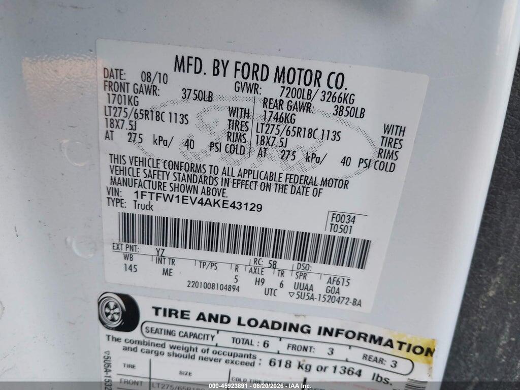 1FTFW1EV4AKE43129 2010 FORD F-150 photo no. 9