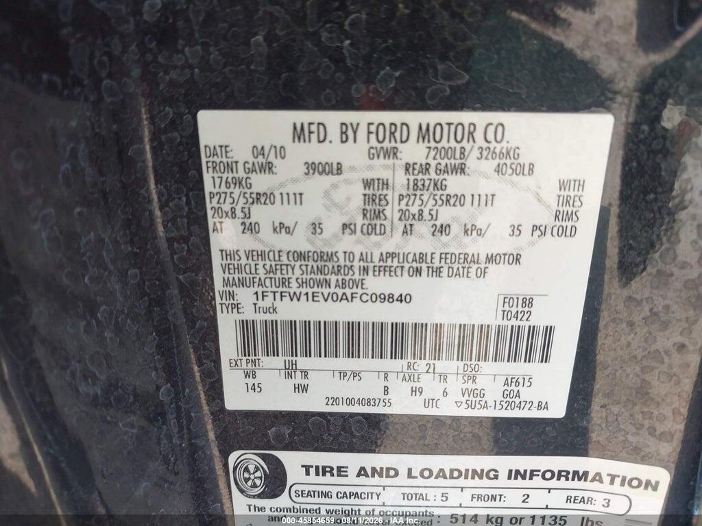 1FTFW1EV0AFC09840 2010 FORD F-150 photo no. 9