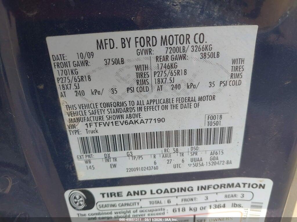 1FTFW1EV6AKA77190 2010 FORD F-150 photo no. 9