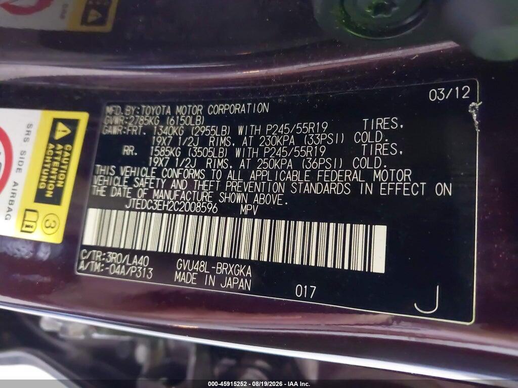 JTEDC3EH2C2008596 2012 TOYOTA HIGHLANDER HYBRID photo no. 9