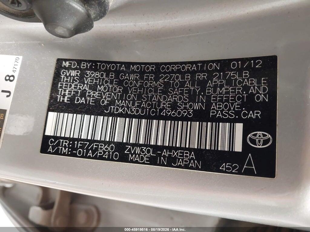 JTDKN3DU1C1496093 2012 TOYOTA PRIUS photo no. 9
