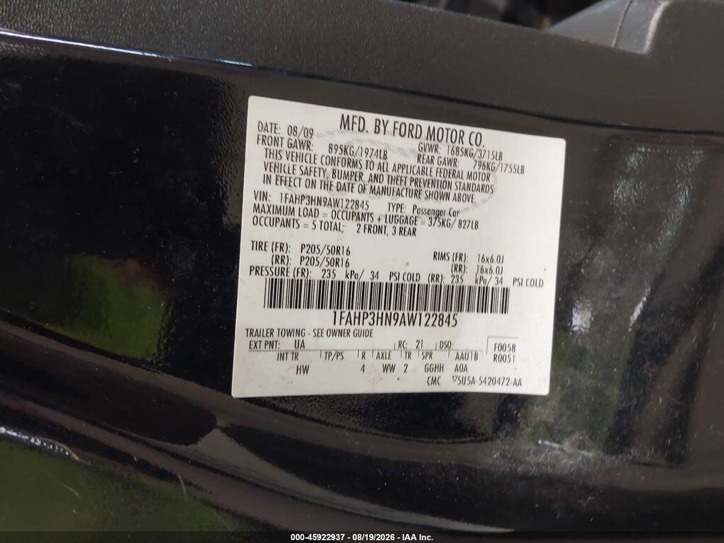 1FAHP3HN9AW122845 2010 FORD FOCUS photo no. 9