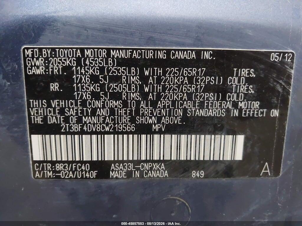 2T3BF4DV8CW219566 2012 TOYOTA RAV4 photo no. 9