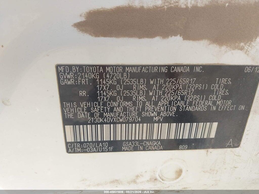 2T3DK4DVXCW079704 2012 TOYOTA RAV4 photo no. 9