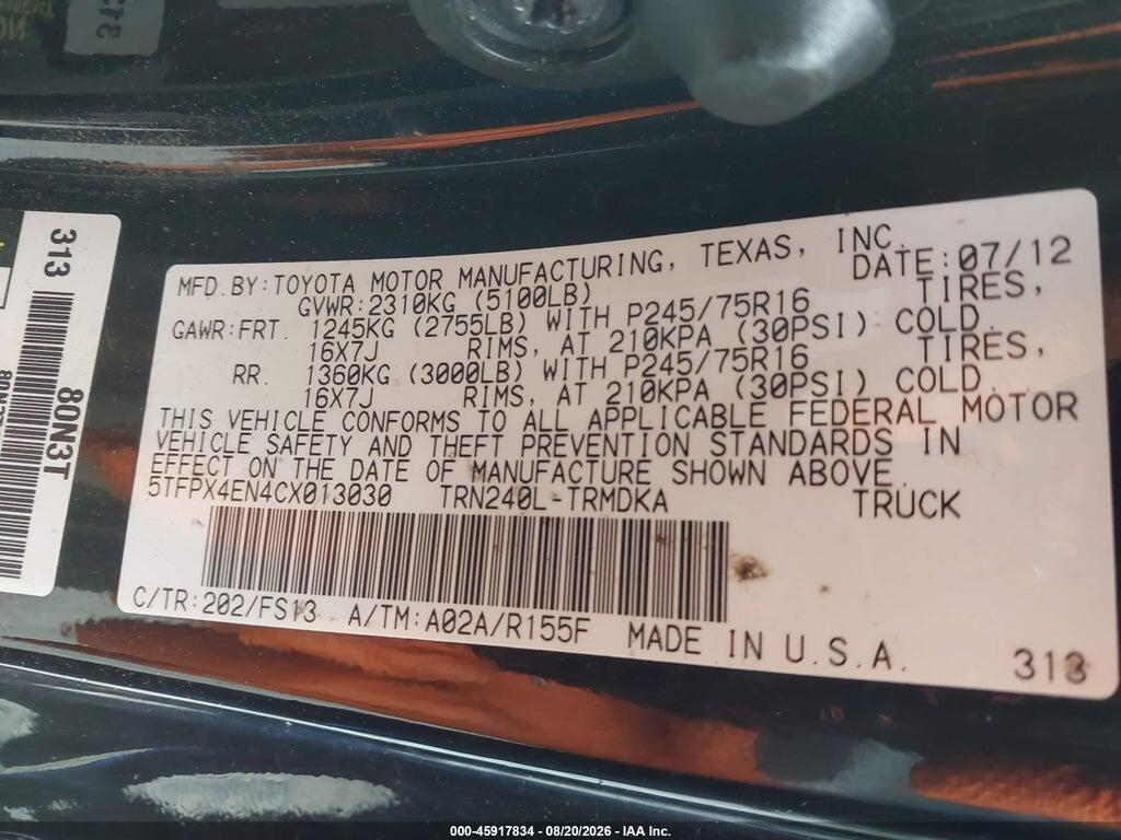 5TFPX4EN4CX013030 2012 TOYOTA TACOMA photo no. 9