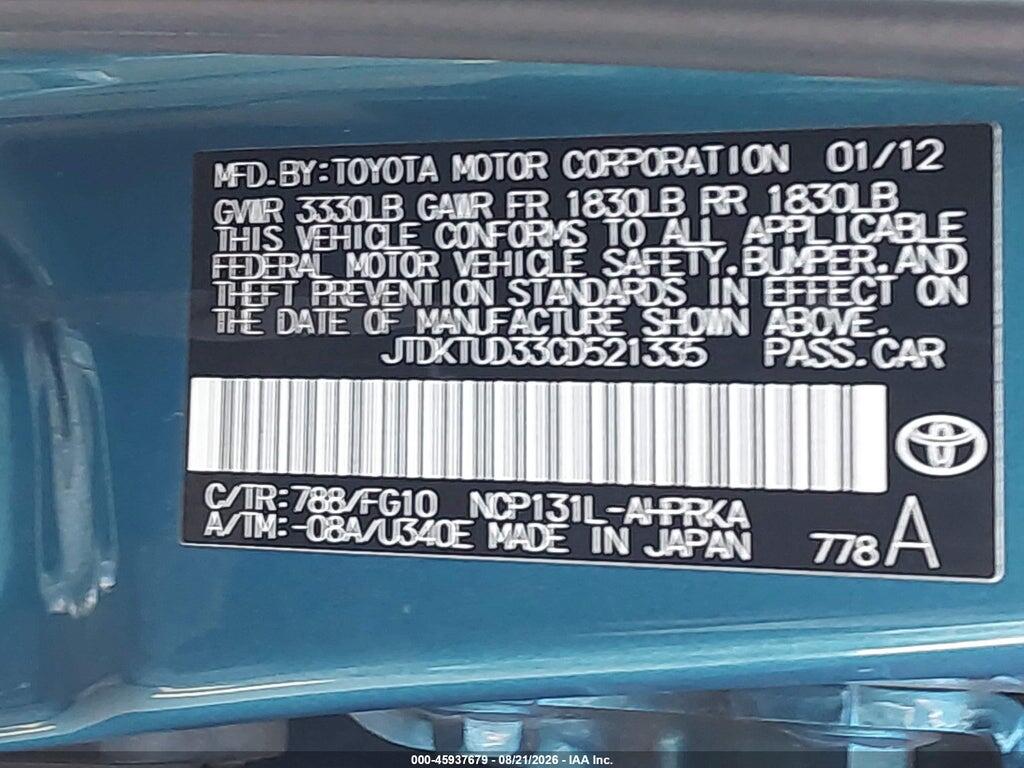 JTDKTUD33CD521335 2012 TOYOTA YARIS photo no. 9