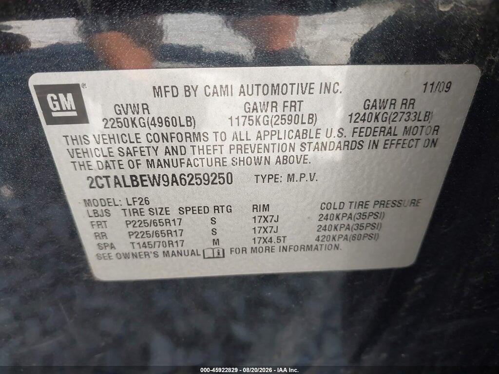 2CTALBEW9A6259250 2010 GMC TERRAIN photo no. 9