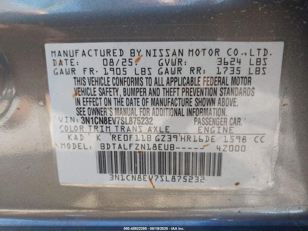 3N1CN8EV7SL875232 2025 NISSAN VERSA photo no. 9
