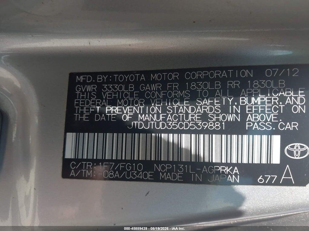 JTDJTUD35CD539881 2012 TOYOTA YARIS photo no. 9