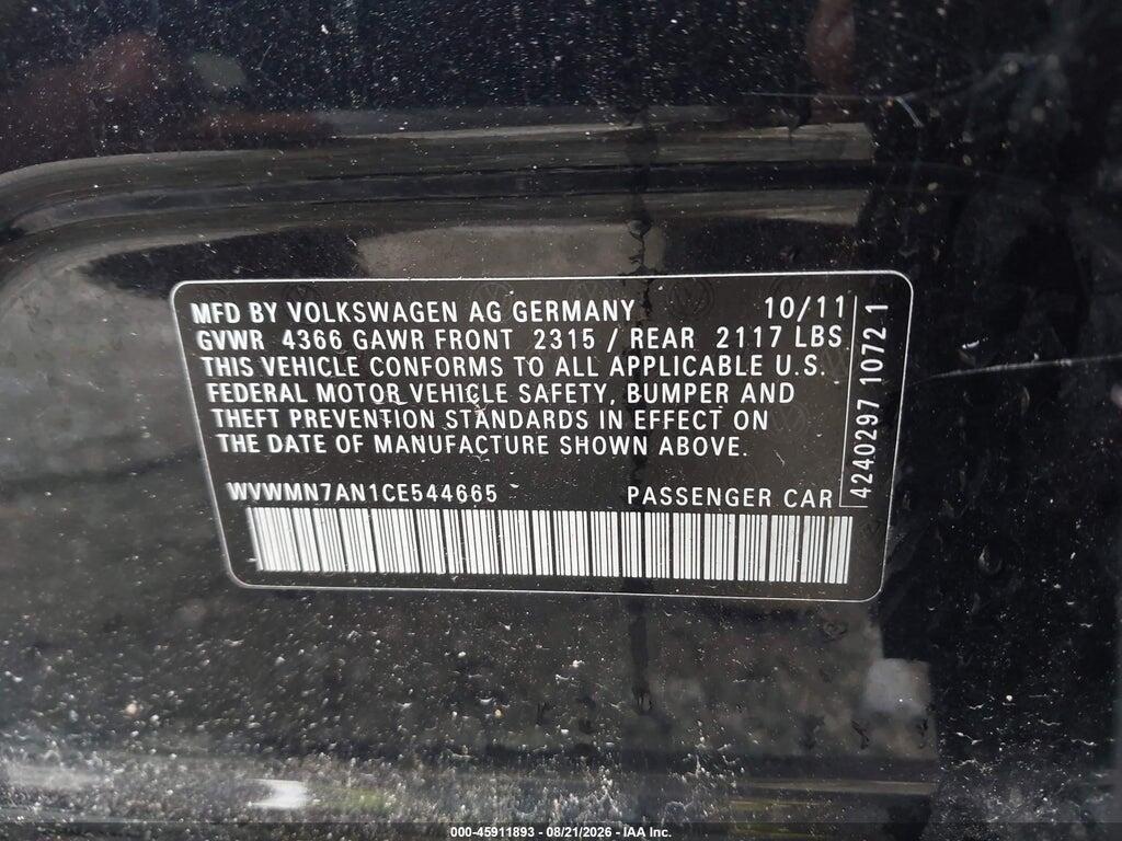 WVWMN7AN1CE544665 2012 VOLKSWAGEN CC photo no. 9