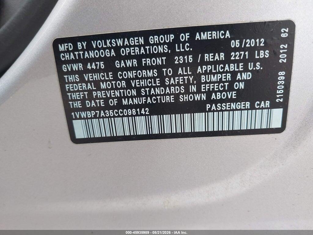 1VWBP7A35CC098142 2012 VOLKSWAGEN PASSAT photo no. 9