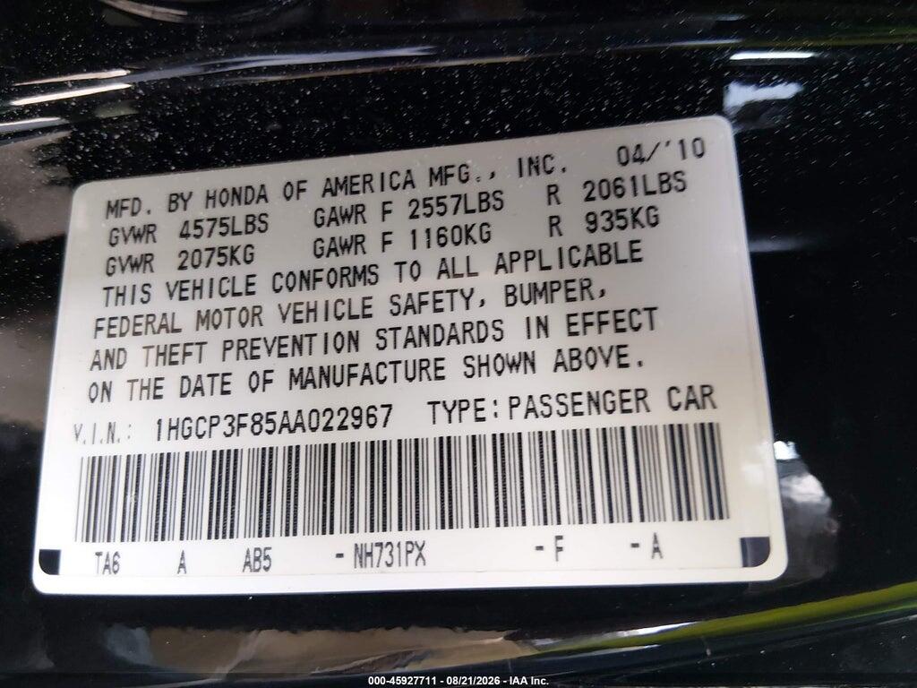 1HGCP3F85AA022967 2010 HONDA ACCORD photo no. 9