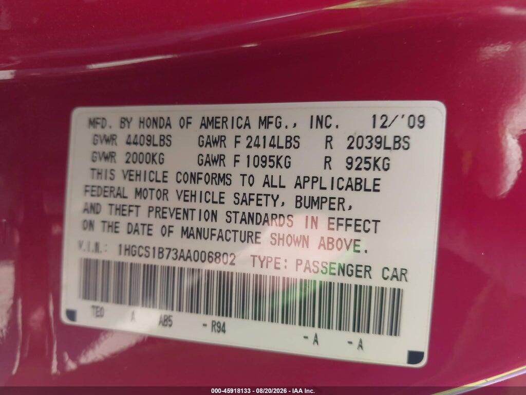 1HGCS1B73AA006802 2010 HONDA ACCORD photo no. 9
