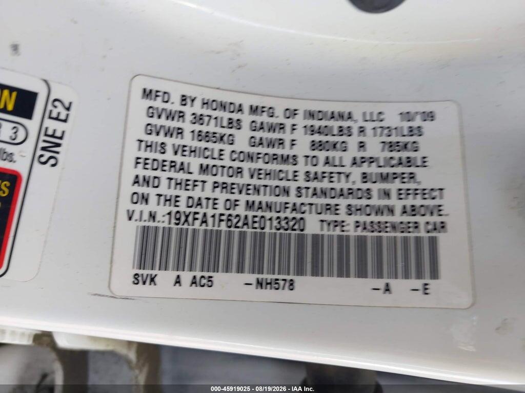 19XFA1F62AE013320 2010 HONDA CIVIC photo no. 9