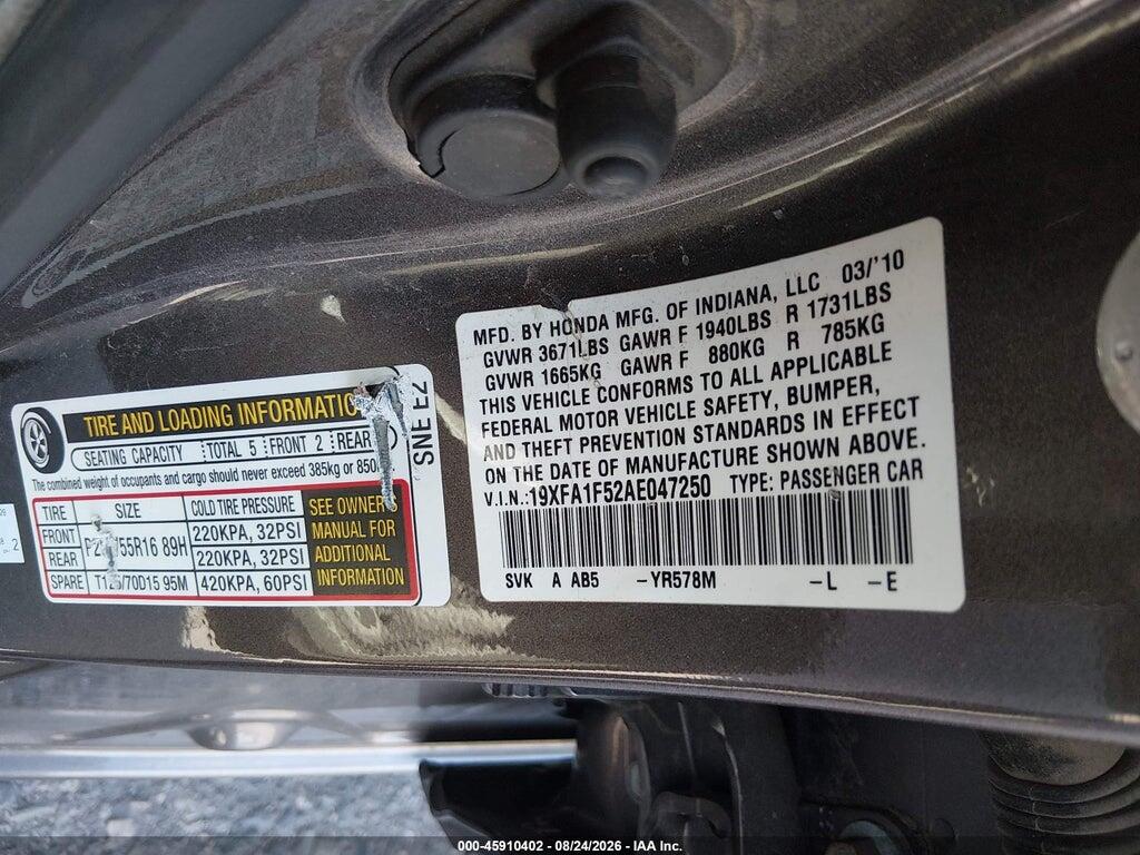 19XFA1F52AE047250 2010 HONDA CIVIC photo no. 9