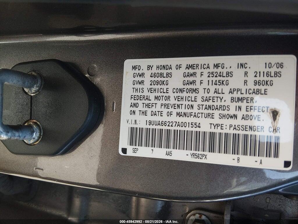19UUA66227A001554 2007 ACURA TL photo no. 9