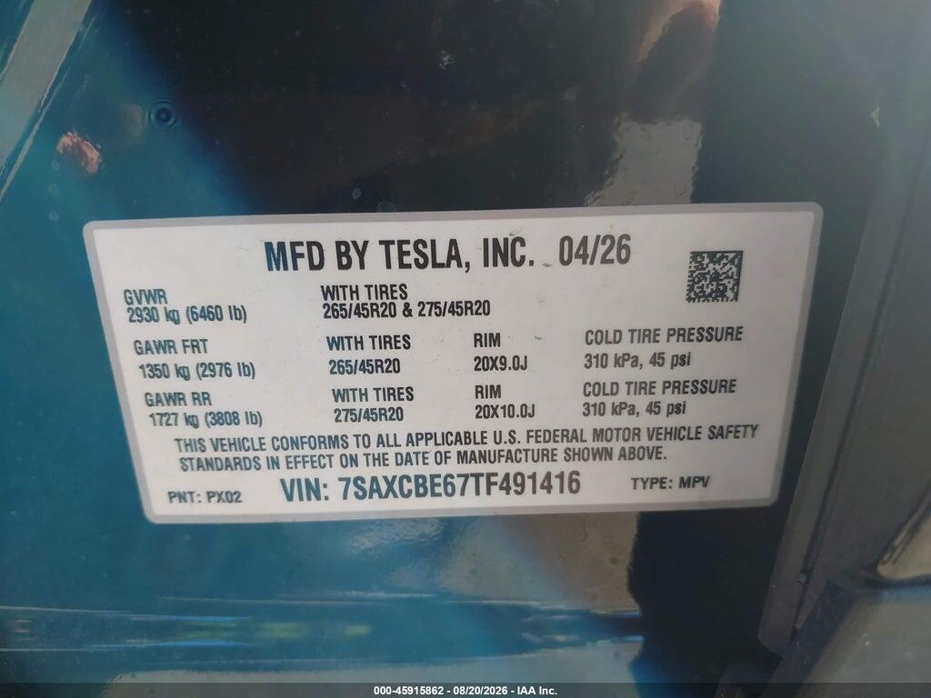 7SAXCBE67TF491416 2026 TESLA MODEL X photo no. 9