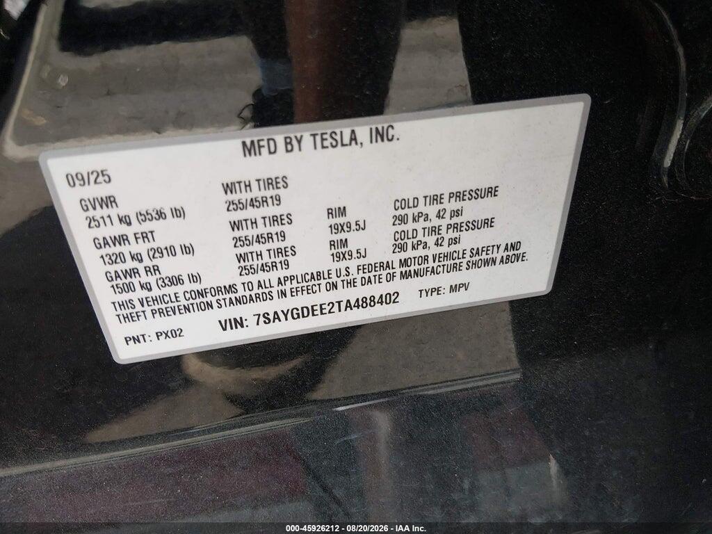 7SAYGDEE2TA488402 2026 TESLA MODEL Y photo no. 9