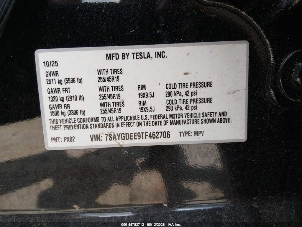 7SAYGDEE9TF462706 2026 TESLA MODEL Y photo no. 9