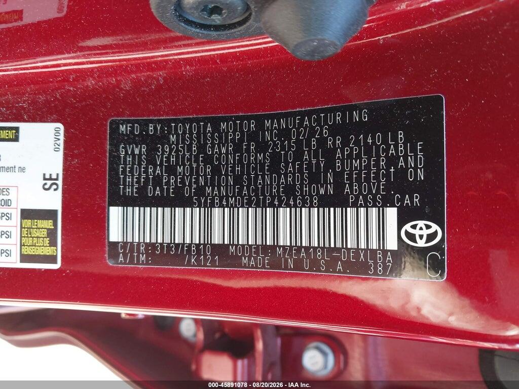 5YFB4MDE2TP424638 2026 TOYOTA COROLLA photo no. 9