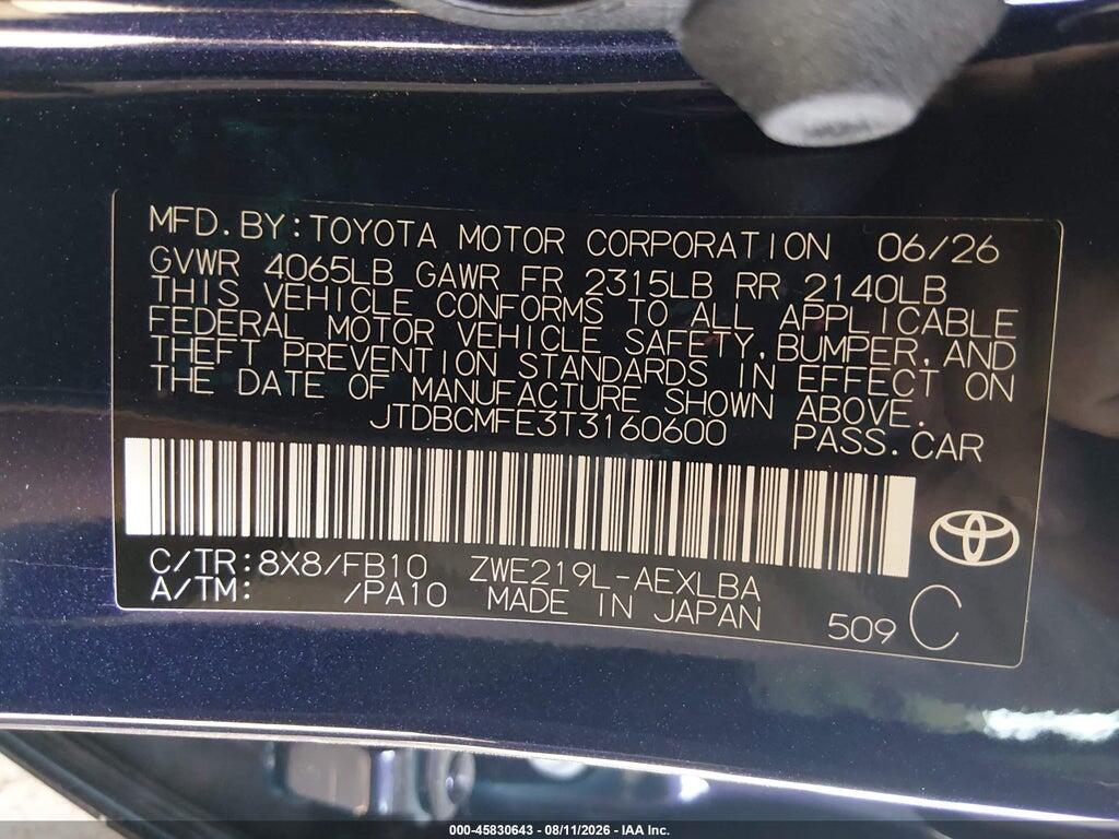 JTDBCMFE3T3160600 2026 TOYOTA COROLLA HYBRID photo no. 9