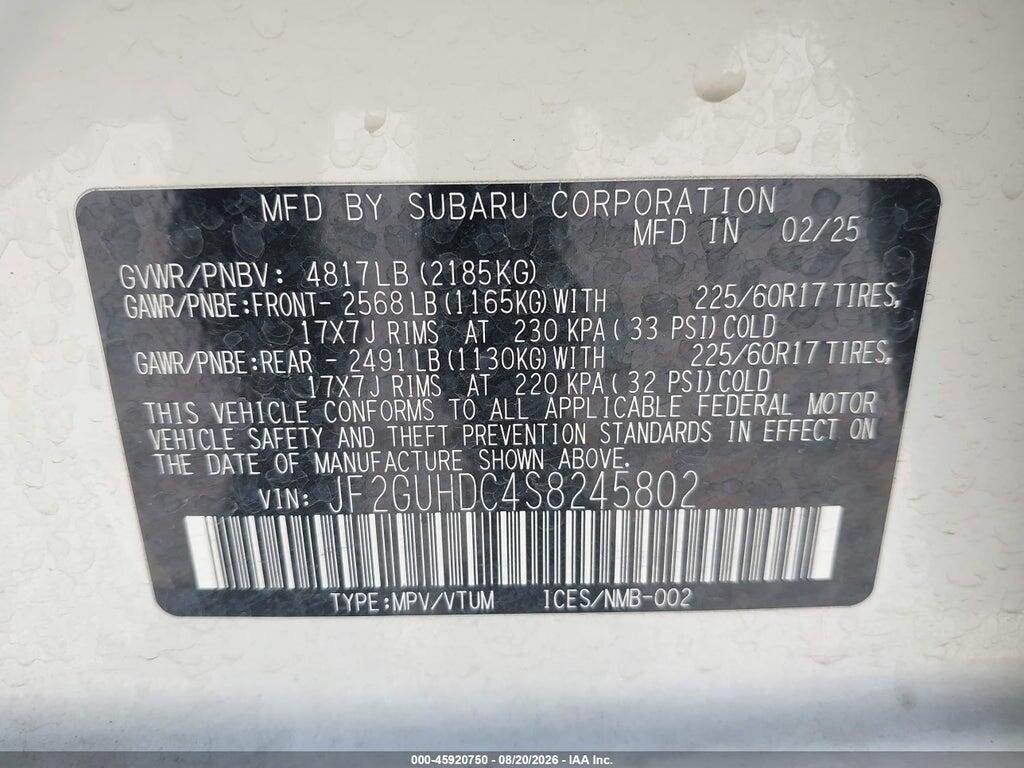 JF2GUHDC4S8245802 2025 SUBARU CROSSTREK photo no. 9
