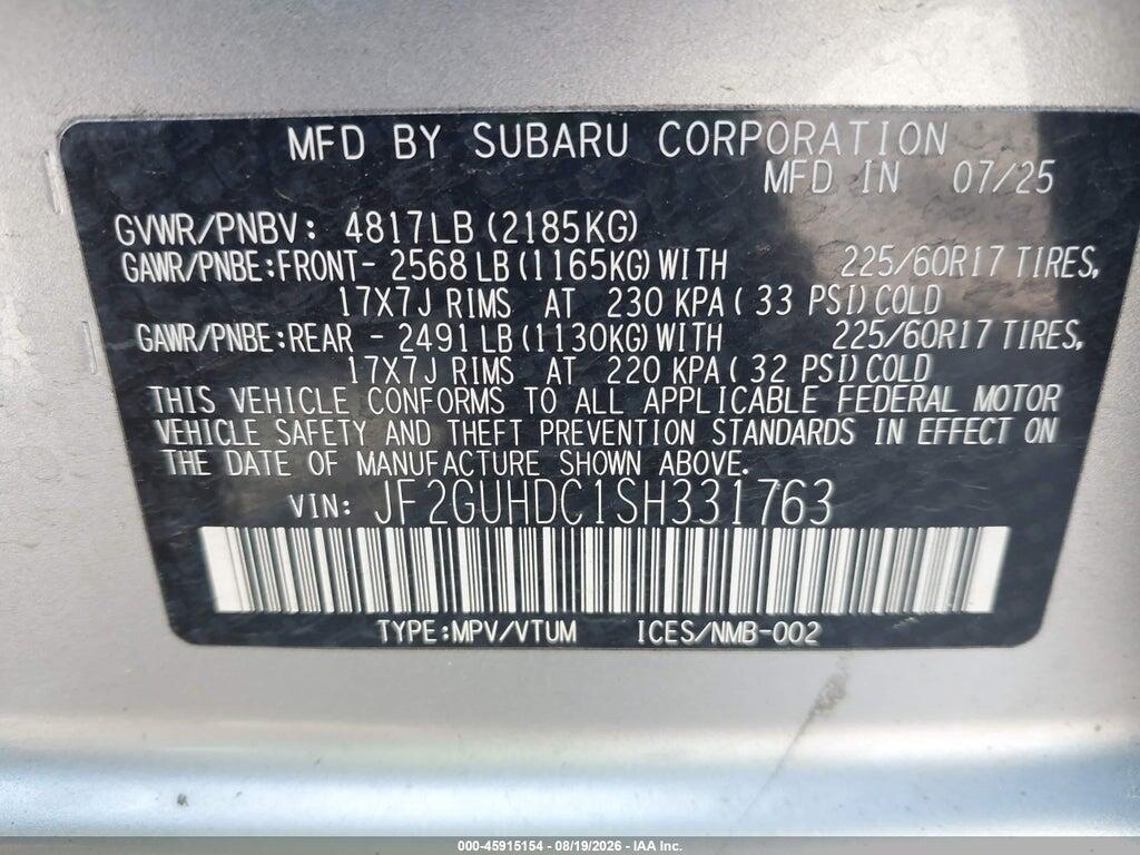 JF2GUHDC1SH331763 2025 SUBARU CROSSTREK photo no. 9