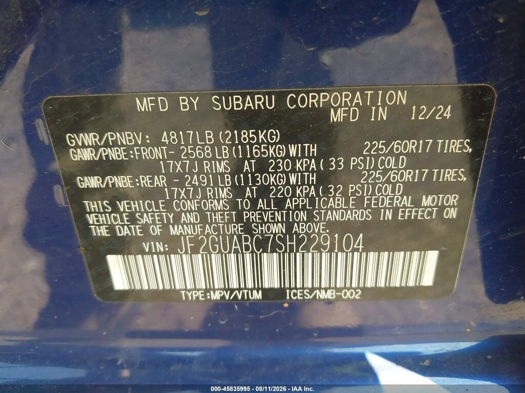 JF2GUABC7SH229104 2025 SUBARU CROSSTREK photo no. 9