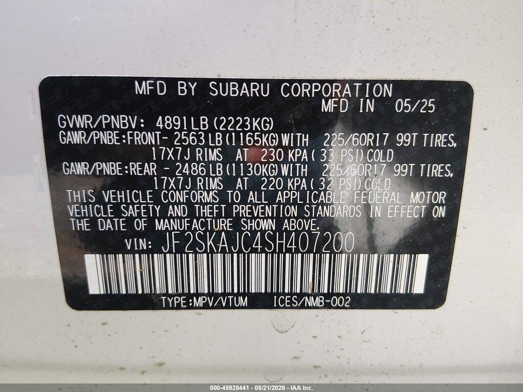 JF2SKAJC4SH407200 2025 SUBARU FORESTER photo no. 9