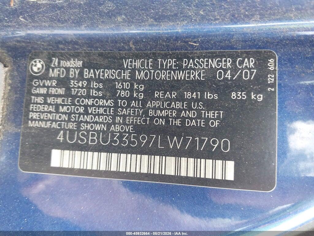 4USBU33597LW71790 2007 BMW Z4 photo no. 9