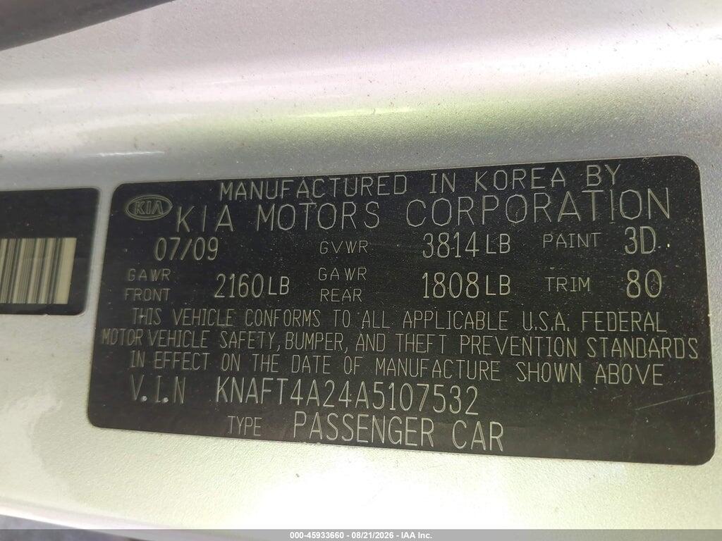 KNAFT4A24A5107532 2010 KIA FORTE photo no. 9