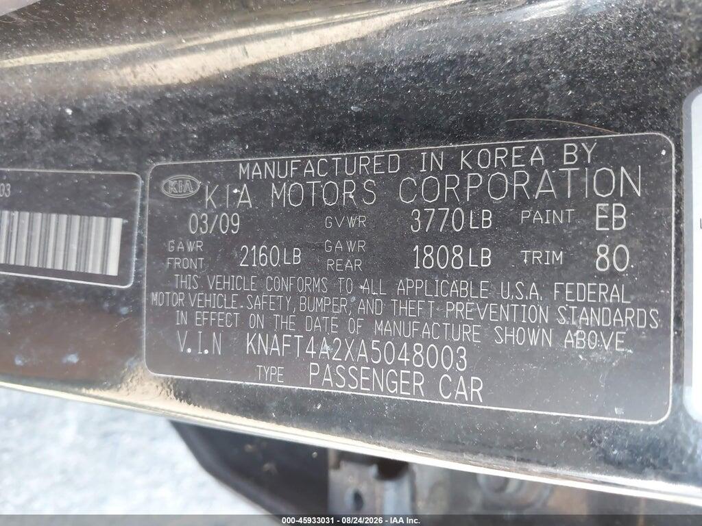 KNAFT4A2XA5048003 2010 KIA FORTE photo no. 9