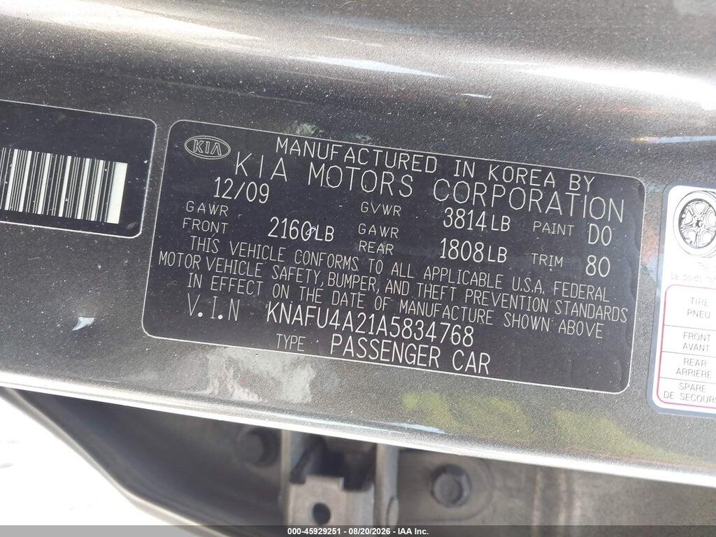 KNAFU4A21A5834768 2010 KIA FORTE photo no. 9