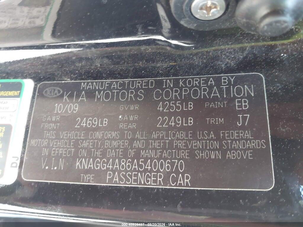 KNAGG4A86A5400670 2010 KIA OPTIMA photo no. 9