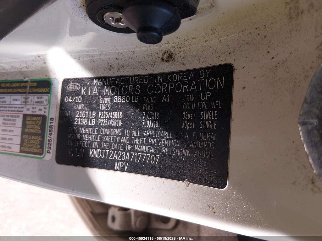 KNDJT2A23A7177707 2010 KIA SOUL photo no. 9