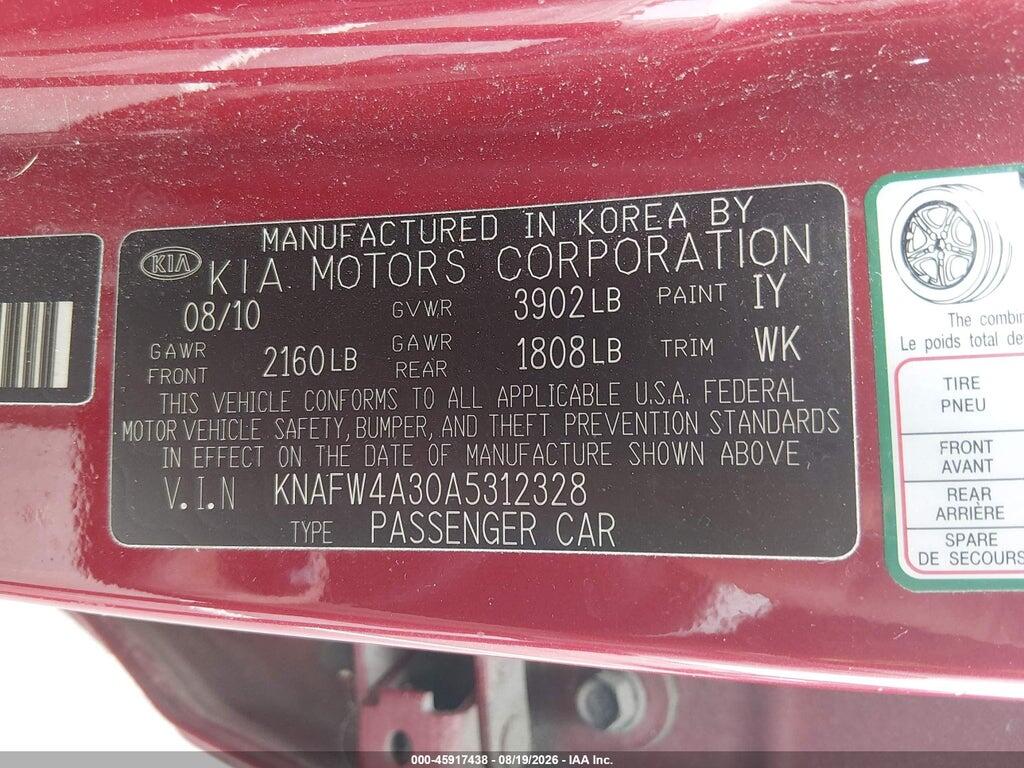 KNAFW4A30A5312328 2010 KIA FORTE photo no. 9